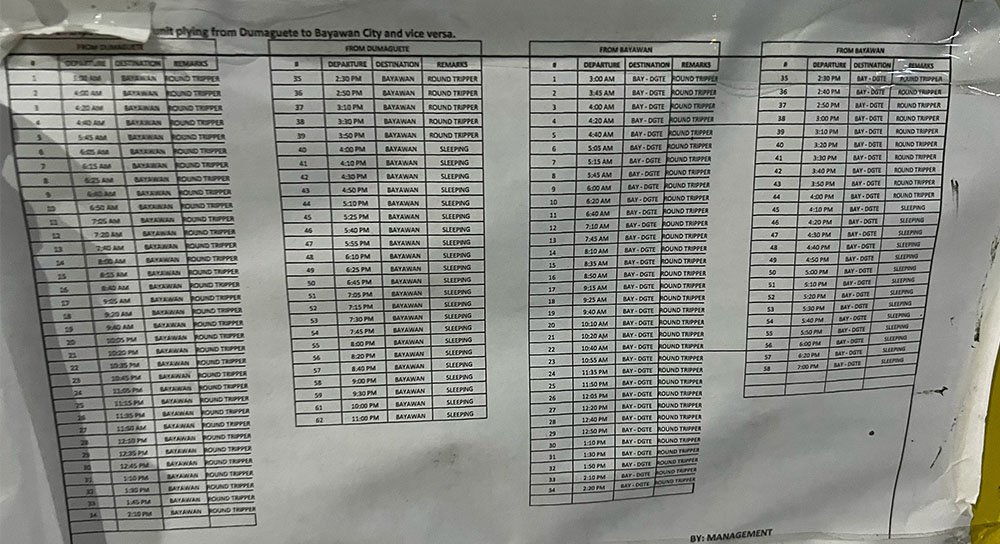 Dumaguete to Bayawan Bus Schedule