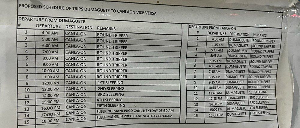 Dumaguete to Canlaon Bus Schedule