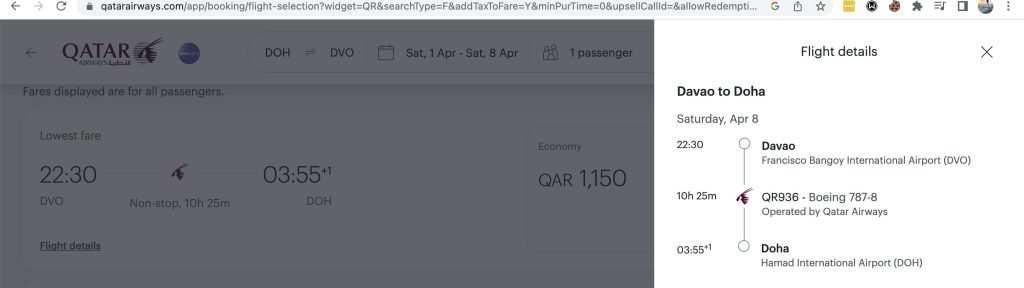 Davao to Doha direct flight