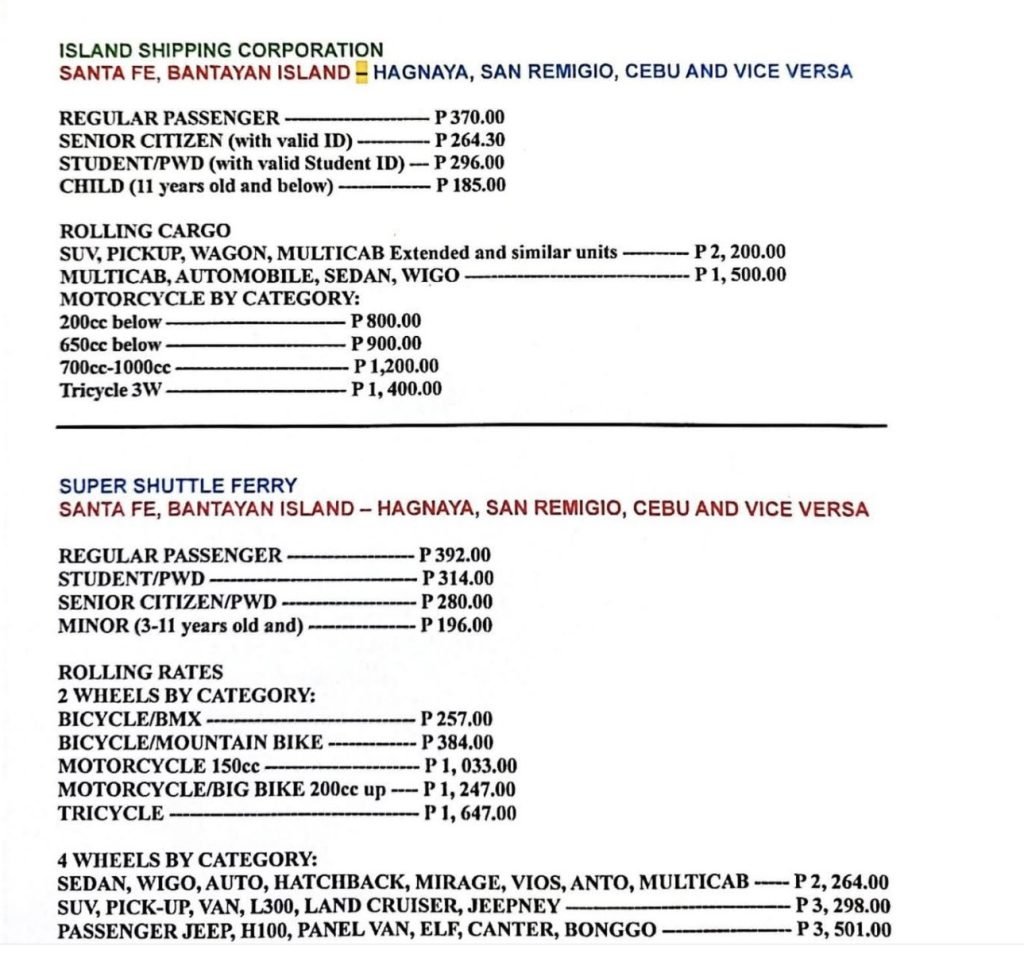 Vehicle rates hagnaya sta.fe